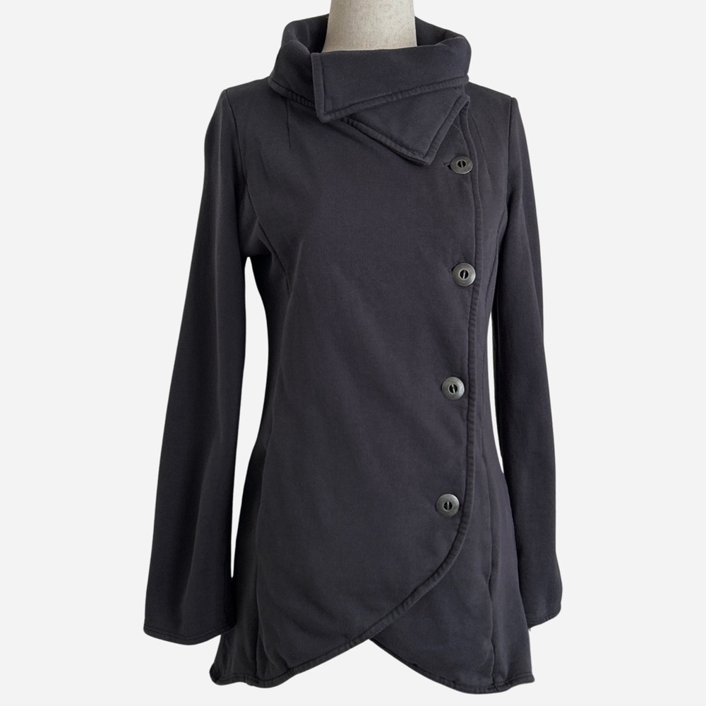 100% Organic Cotton Jacket Draped Assymetrical Lagenlook Boho Chic - XS - Gray